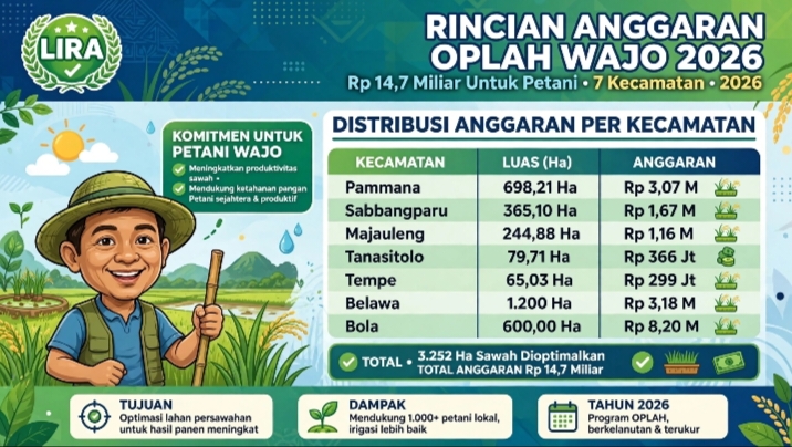 Anggaran Oplah Wajo 2026 tembus Rp 14,7 Miliar, Luas 3.252 Ha di 7 Kecamatan